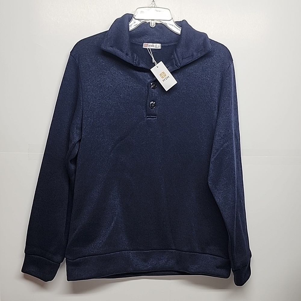 H2H sz L blue  soft 3 button collar pullover sweater.  Soft inside.  Cozy & warm